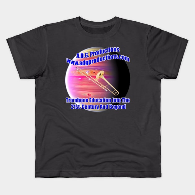 A.D.G. Productions Trombone Education Into The 21st. Century And Beyond Kids T-Shirt by Musical Art By Andrew